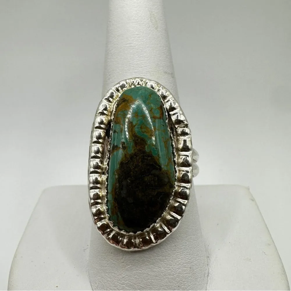 Possible Navajo,‎ stamped Turquoise and sterling silver ring, size 9!
